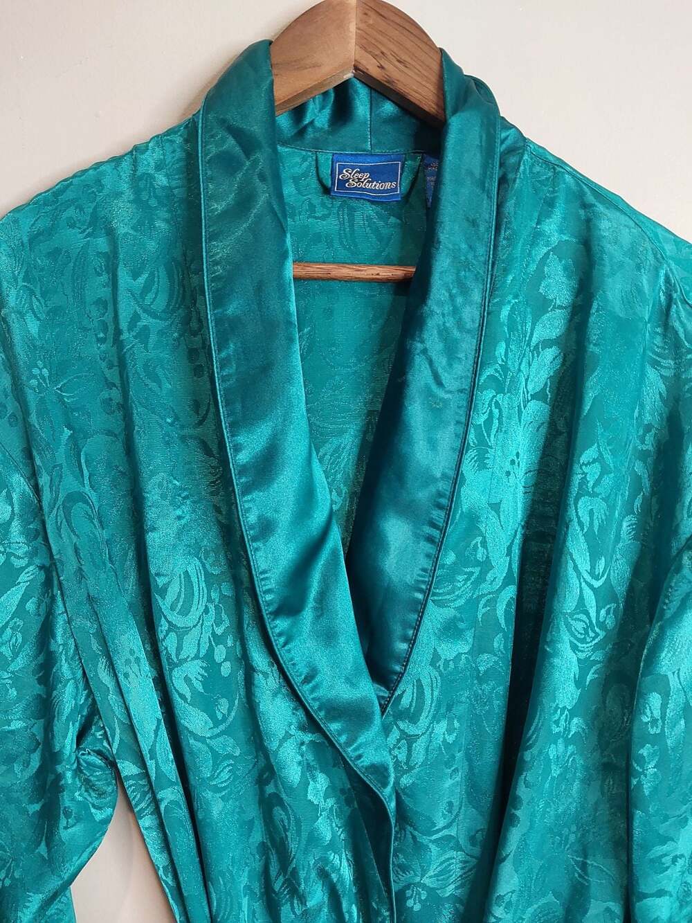 Sleep Solutions Teal Green Satin Floral Jacquard Robe